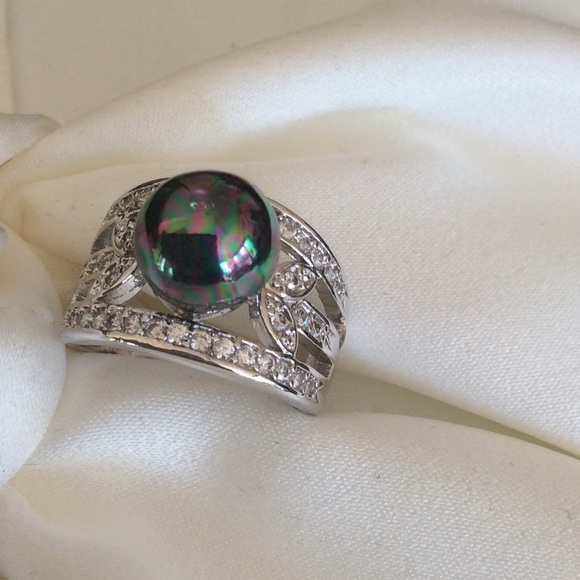 Sterling Silver Rainbow Black Pearl Ring - Picture 3 of 12